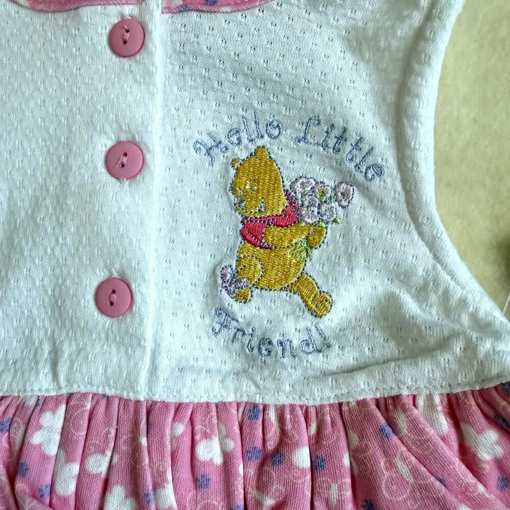 Vintage 90s Disney Pooh Shorts Set Hat Girls Size 12M Hello Little Friend